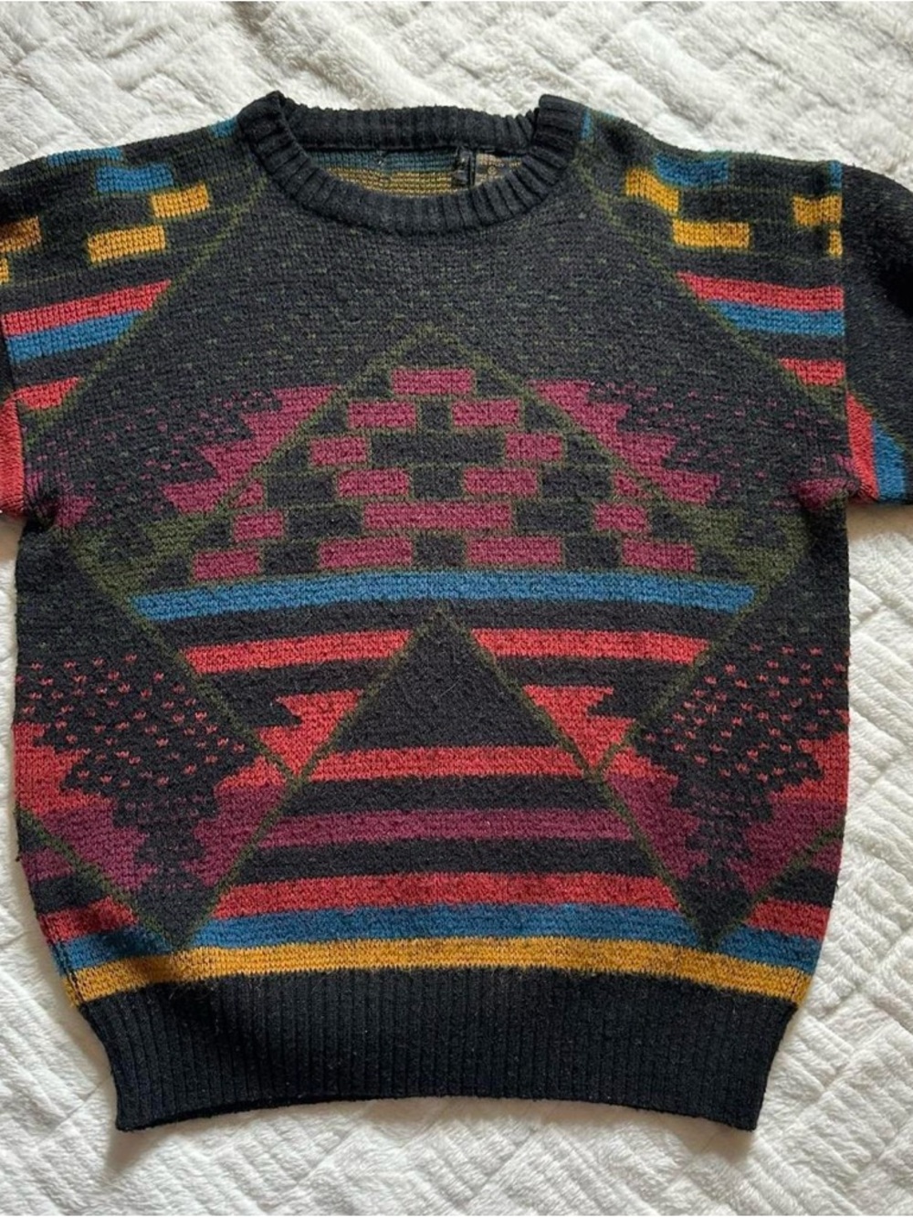 Vintage 1990s Men's Western Multicolor Geometric Crewneck Sweater Medium - Picture 3 of 6